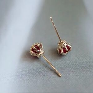 Elegant Gold and Red Crown Stud Earrings
